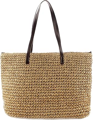 Beach Bags for Women - Straw Bag Woven Beach Tote Bag Shoulder Handbag Straw Purse for Summer Vacation
