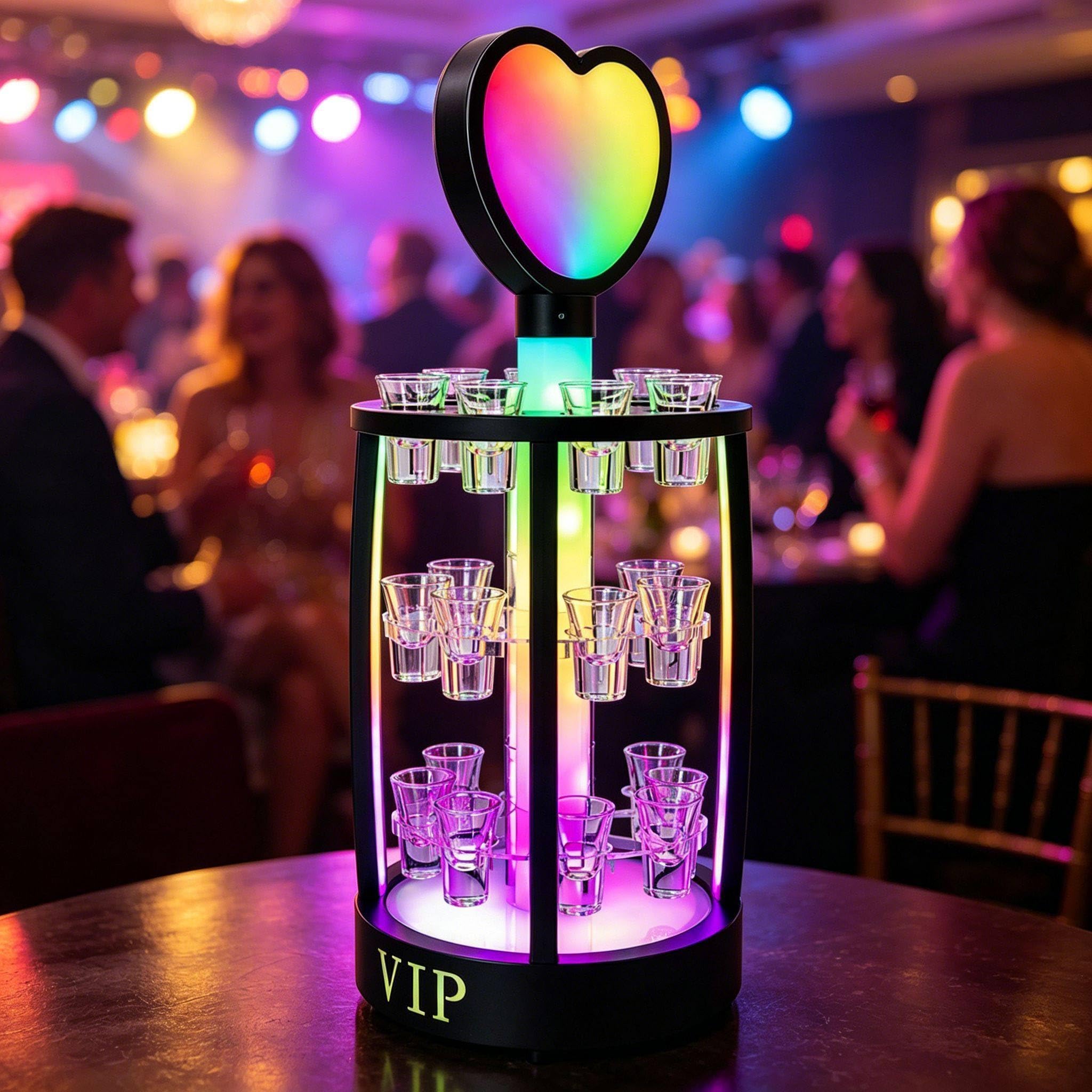 richigblosmum Glowing Shot Glass Stand, LED Metal Wine Rack, Multi-Level Bar Organizer, Rechargeable for KTV, Parties, and Home Entertainment 24holes
