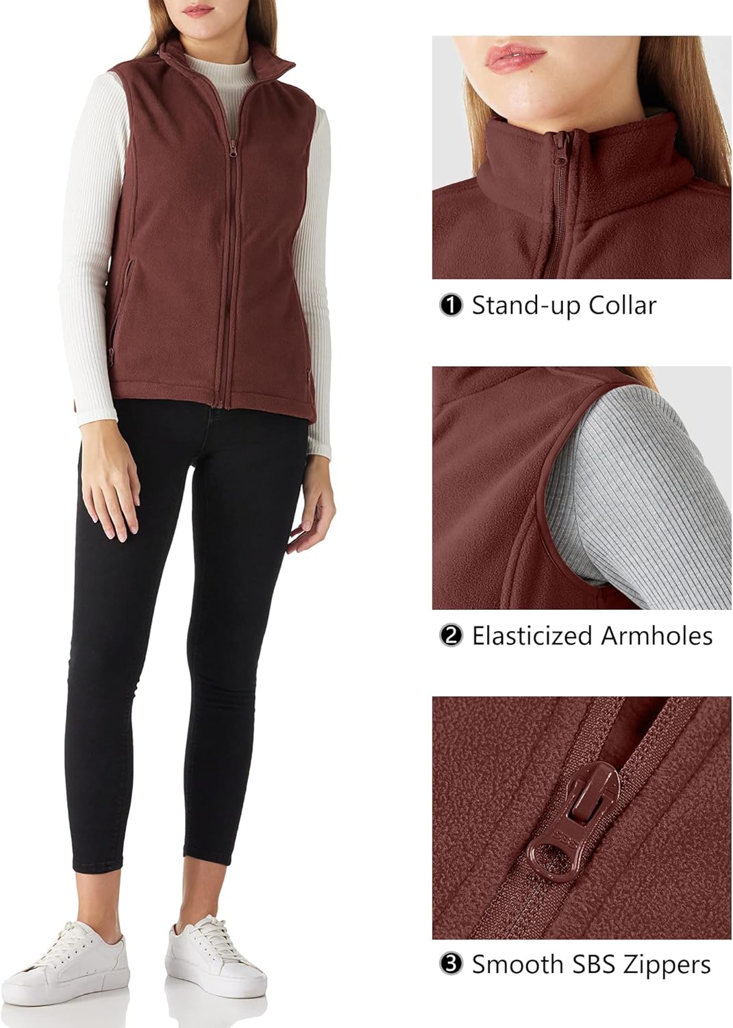 Outdoor Ventures Women's Polar Fleece Zip Vest Outerwear with Pockets,Warm Sleeveless Coat Vest for Fall & Winter - Image 5