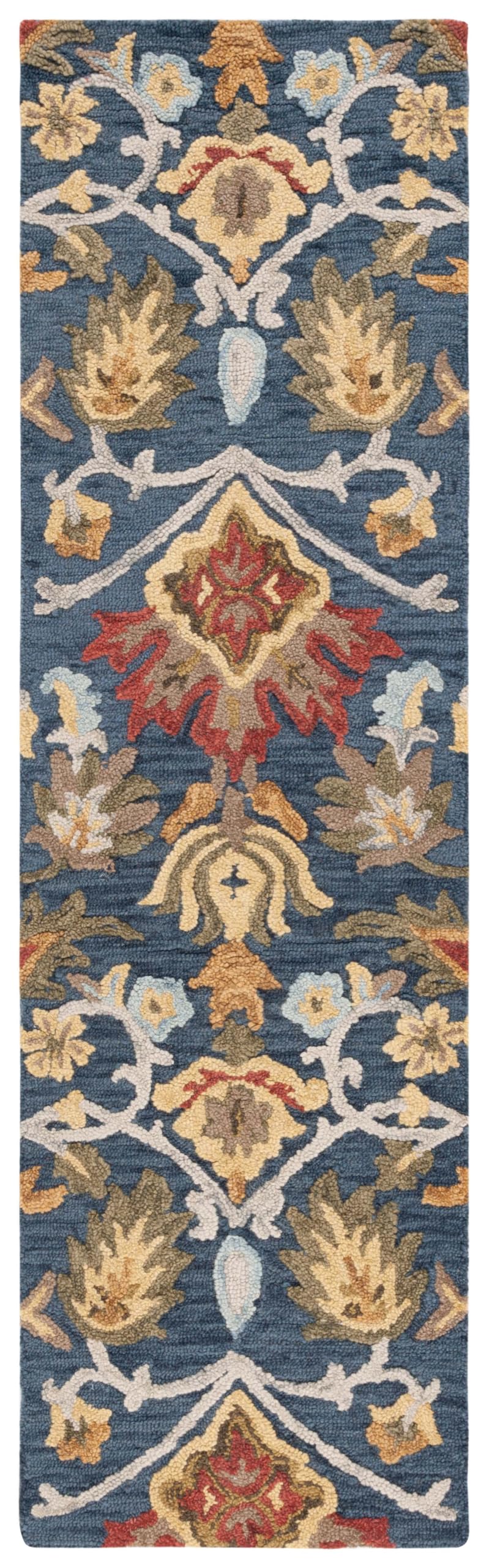 SAFAVIEH Traditionell Wohnzimmer, Esszimmer, Schlafzimmer - Blossom Collection Collection, Mittelflor, Marineblau und Mehrfarbig, 69 X 366 cm