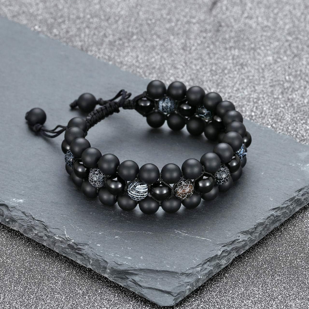 Miniatura 2 de Jovivi Pulsera de cuentas de chakras, ojo de tigre, piedras preciosas de ónix negro, obsidiana, piedra de lava, piedra de lava, pulsera difusora de