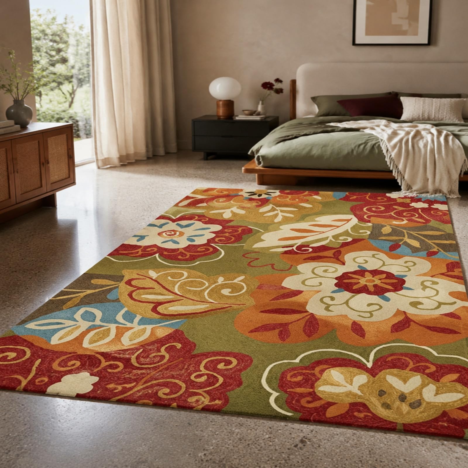 Generico Tappeto Quadrato,Verde vintage rosso beige marrone arancione blu 160 x 160 cm, Soggiorno Camera da Letto Divano Protezione del Pavimento,