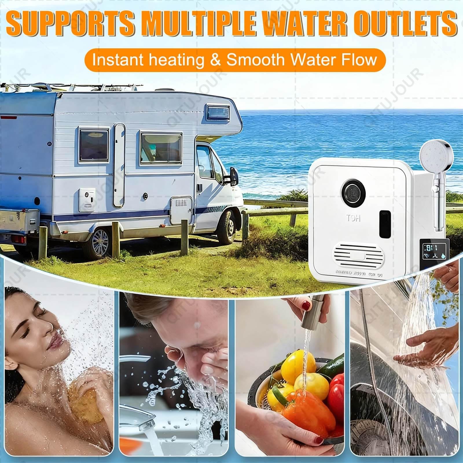 Scaldabagno per camper senza serbatoio, 55000 BTU, scaldabagno istantaneo a propano, 12 V DC, compatibile con tutti i camper, modello ad alta quota, include porta da 40,6 x 40,6 cm