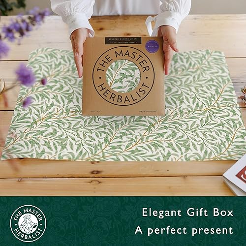 Miniatura 19 de The Master Herbalist Forros perfumados para cajones con diseño inspirado en William Morris, paquete de 5 hojas, contiene aceites esenciales, Neroli