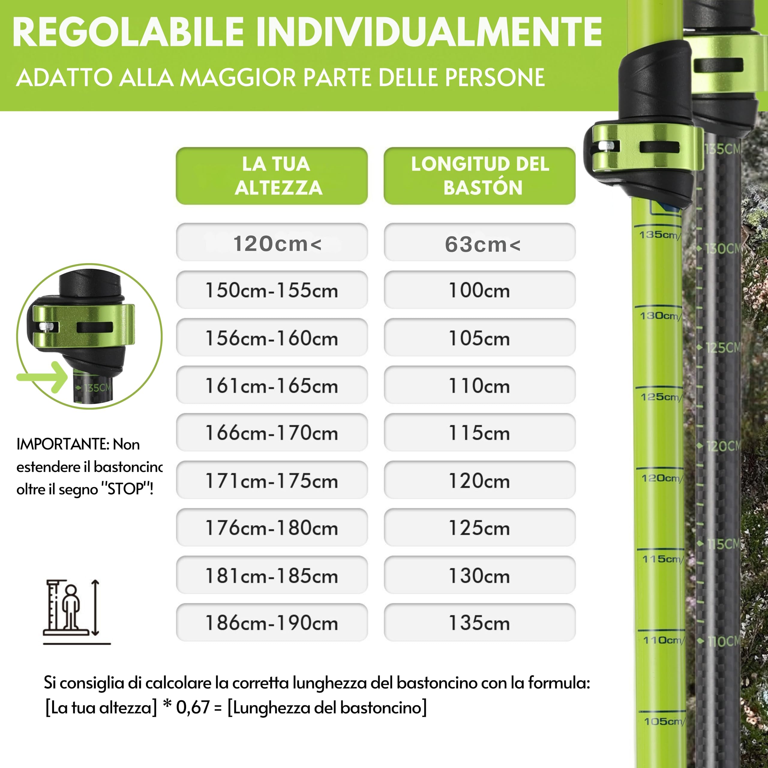 Bastoncini da trekking telescopico Bastoni Nordic Walking: [Carbonio 3K o Alluminio], Manico in Sughero Ergonomico, leggero, facile da regolare 63-135 cm per per Donna e Uomo