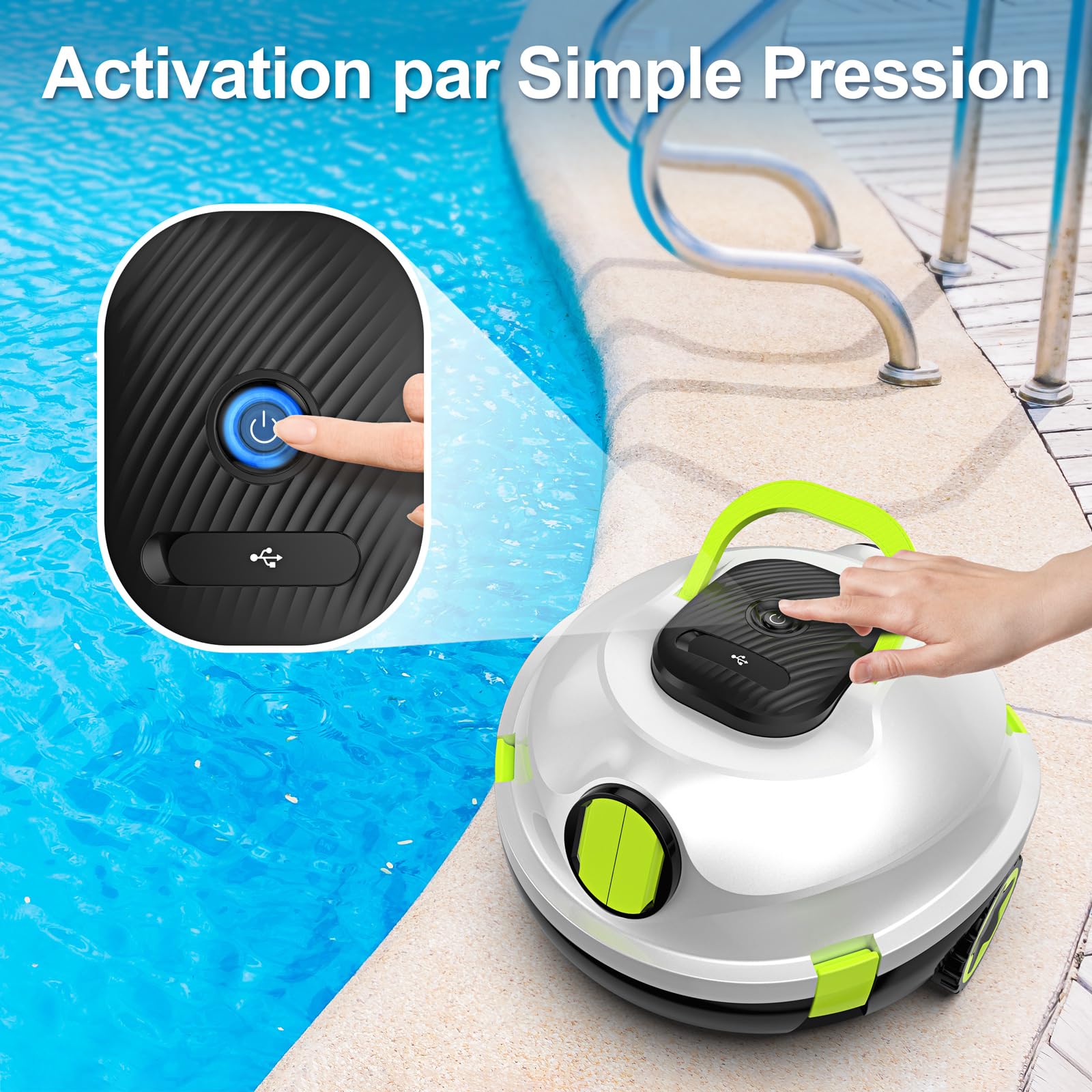 MEDOXA Robot de Piscine sans Fil, aspirateur de Piscine Automatique, 120 Minutes d'autonomie, stationnement Automatique, léger, Puissant Robot pour Piscine Hors-Sol/enterrée jusqu'à 110 ㎡(Blanc)
