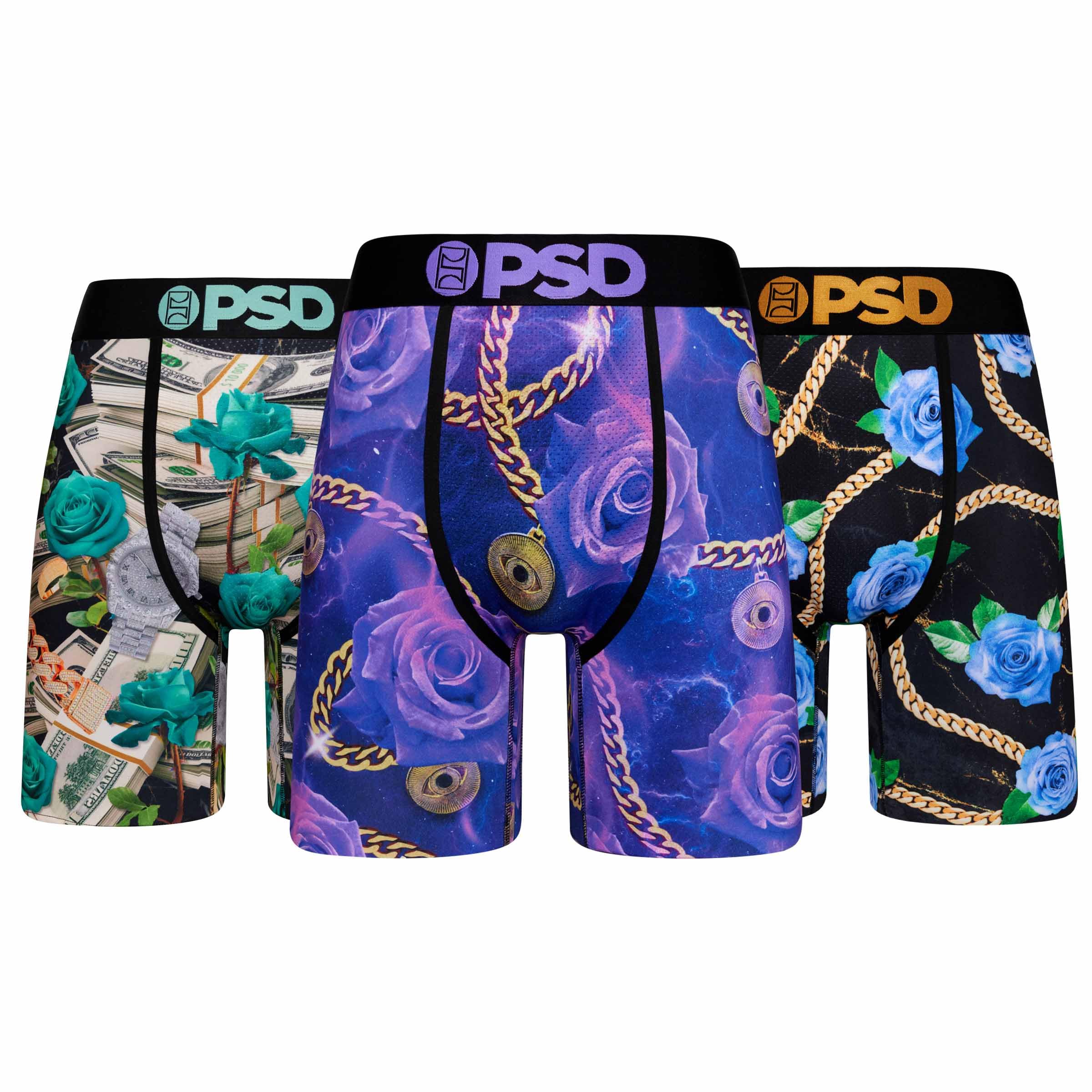 PSD Underwear Mens Boxer Briefs - Floral Print Standard Length Pack Singles Soft Breathable Boxer Briefs for Men