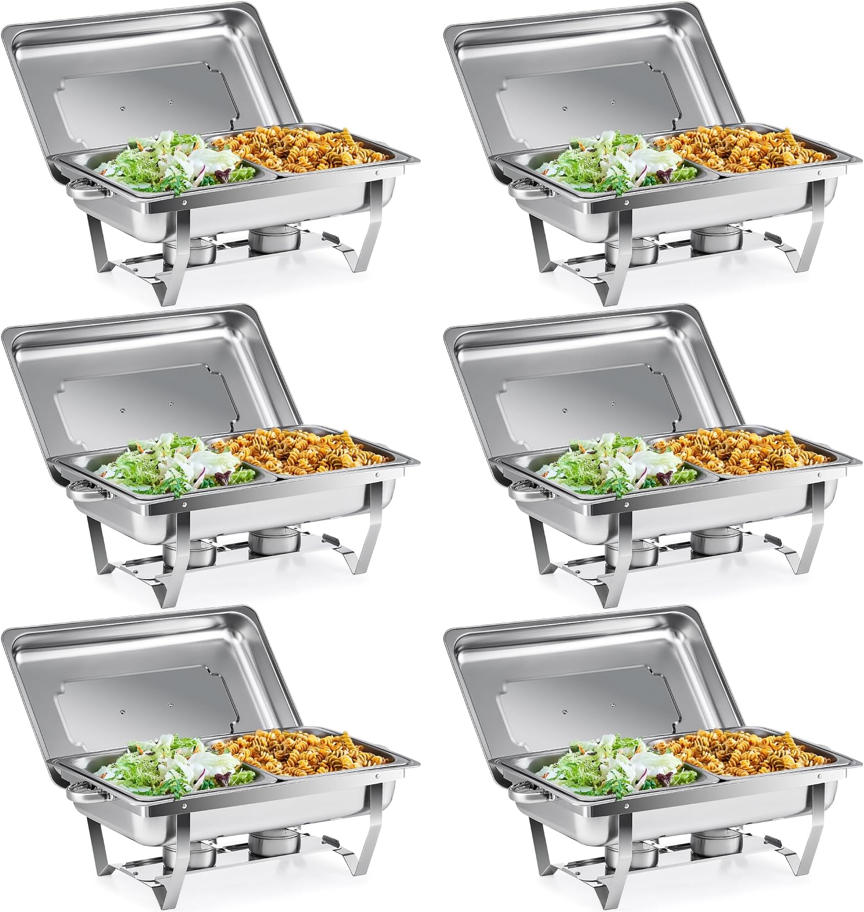 Wilprep Chafing Dish Buffet Set, 6 Pack 9L Chafers for Catering with 12 Half Size Food Pans Fuel Holders 6 Lids Foldable Frames, Stainless Steel Food Warmers for Parties Buffets Banquets Dinners