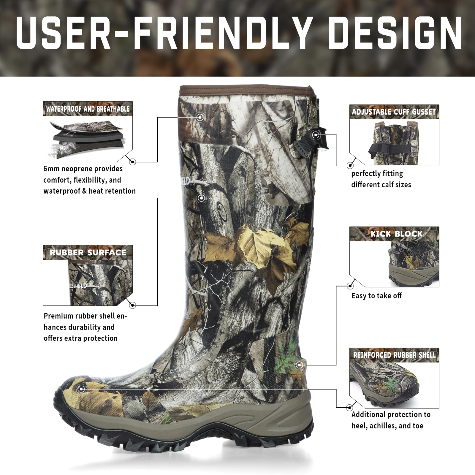 Atmungsaktive isolierte Next Camo G2 warme Jagdstiefel mit vielseitigem Design – robuste Konstruktion, 6 mm Neopren, wasserdichte Gummistiefel für Damen und Herren, Größe 40 bis 42