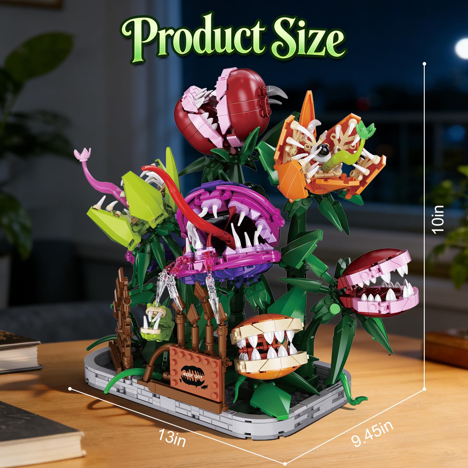 Audrey - Set di 2 blocchi per la costruzione di piante carnivore Piranha, 1266 pezzi, piccolo negozio di orrori, fiori, compatibile con Lego, kit per la costruzione di piante mostri creativi, regalo