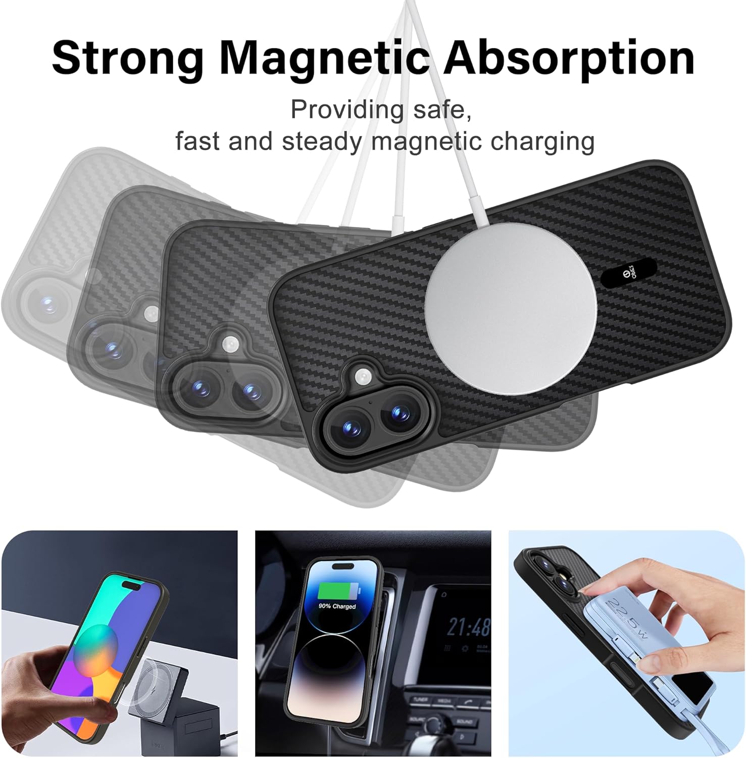 ONES Magnetic for iPhone 16 Case, [Compatible with MagSafe][Military-Grade Drop Protection] Carbon Fiber Pattern, Shockproof Protective Hard Back Cover for iPhone 16 Phone Case, Black - Image 2