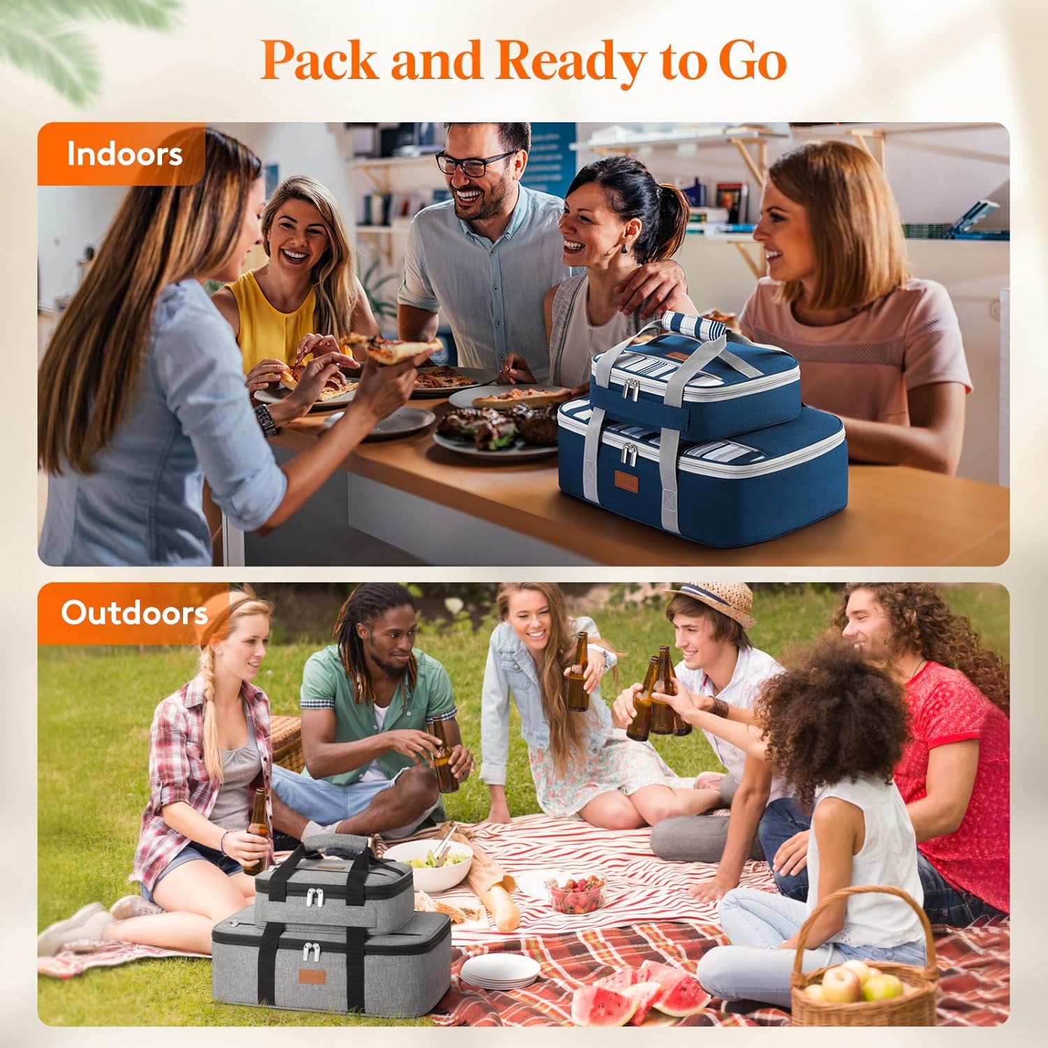 Lifewit Duo Insulated Casserole Carrier for Hot or Cold Food, Lasagna Holder 2 Compartments, Thermal Lunch Tote for Potluck Parties Cookouts, Fits 9"x13" Casserole Dish, Blue