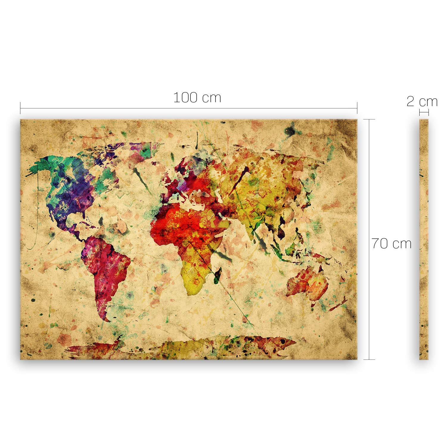 ge Bildet Bild auf Leinwand | Weltkarte Retro in Vintage Deko - Abstrakt in 100x70 cm als Wandbild | Wand-deko Dekoration Wohnung modern Bilder | 1012