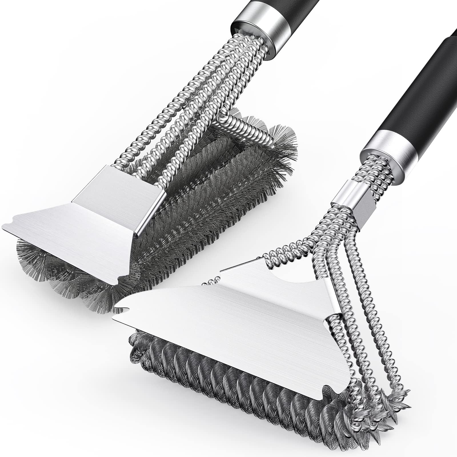 2 Packs BBQ Grill Brush, BBQ Brush Cleaner for Grill, Stainless Steel BBQ Cleaning Brush with Scraper, BBQ Accessories Suitable for Gas, Charcoal, Infrared & Barbecue Grill