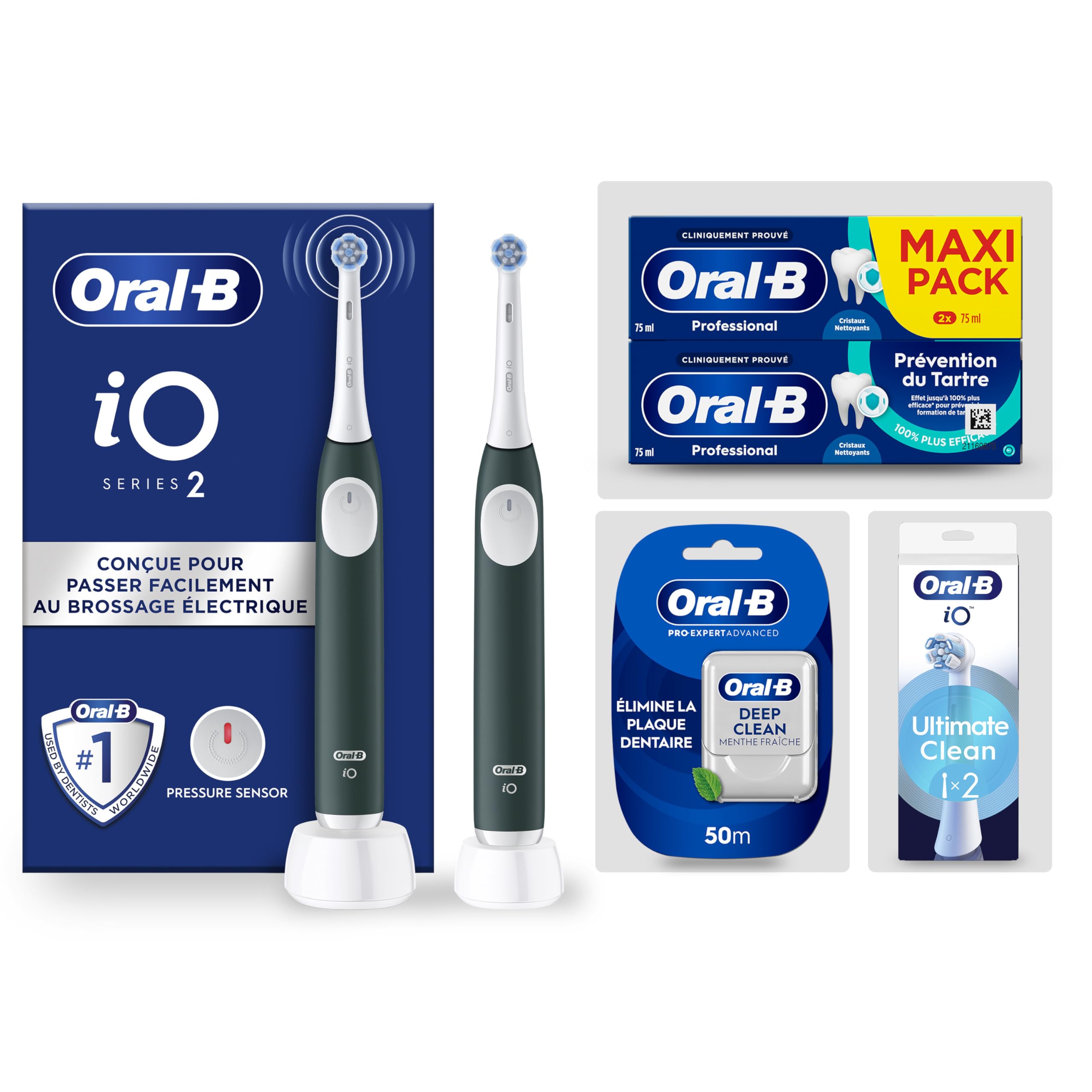 Oral-B Elektrische Zahnbürste iO 2 mit 1 Ersatzbürste, grün – 3 Putzmodi, einschließlich Weichheit, Drucksensor für das Zahnfleisch, wiederaufladbarer Akku, leise | 3 Putzmodi, einschließlich Weichheit, Drucksensor für das Zahnfleisch, wiederaufladbarer A