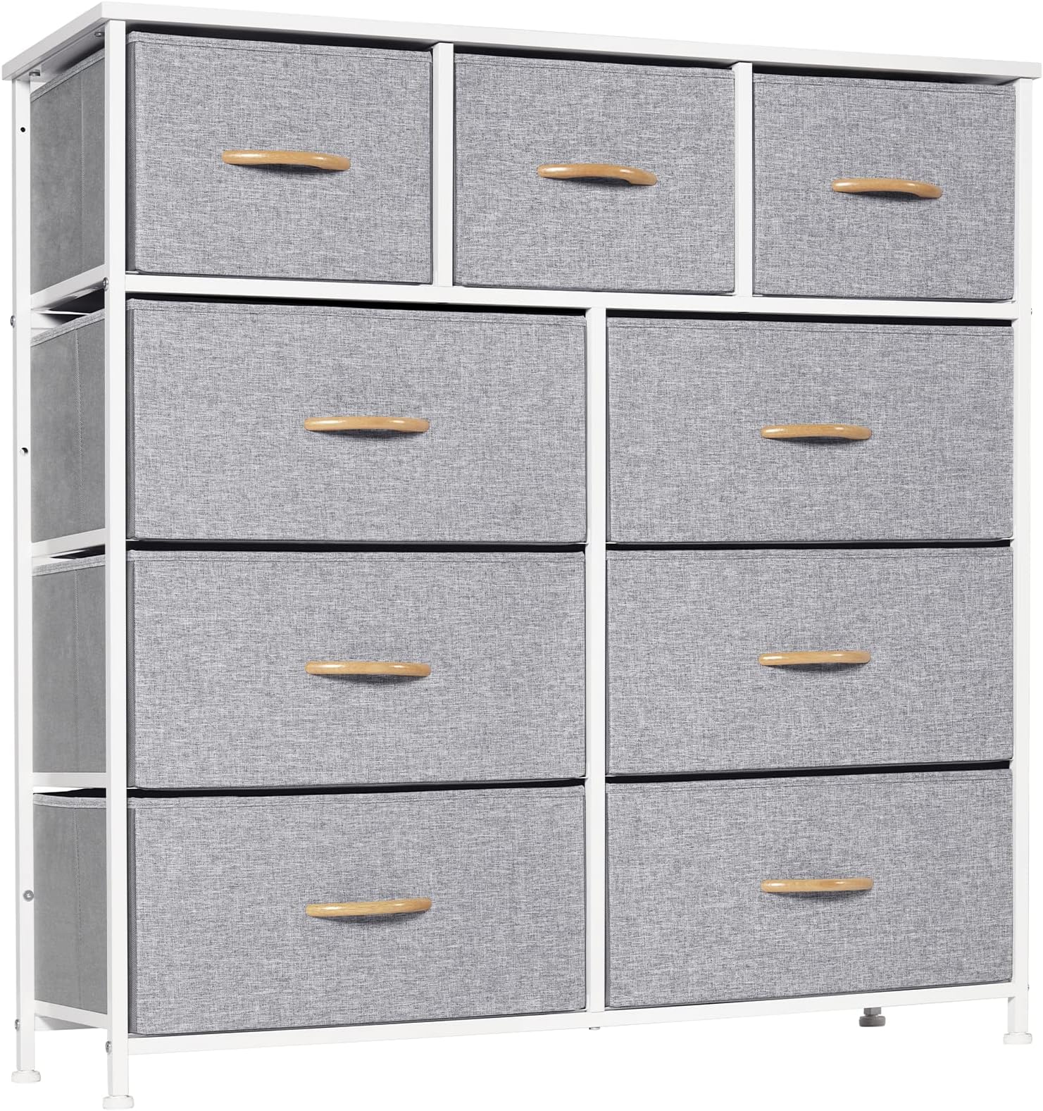 LYNCOHOME Chest of Drawer Bedroom, 9 Drawers Dresser with Deep and Large Drawers, Fabric Storage Drawers Easy to Assemble, for Bedroom, Kids room, Living room, Closet