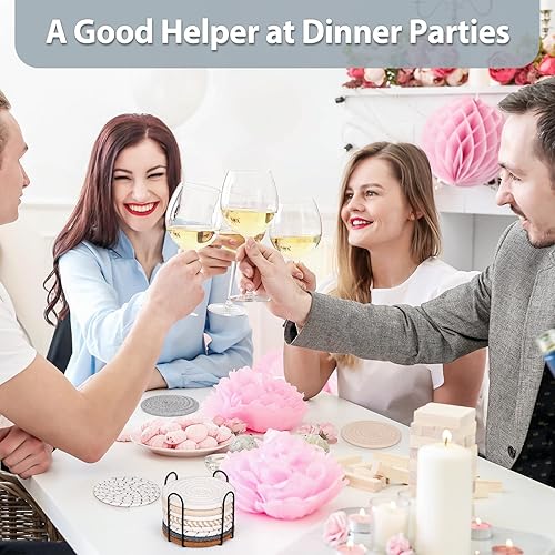 Miniatura 6 de Mckanti Posavasos de 10 estilos con soporte, posavasos absorbentes para mesa de café, juego de posavasos de algodón minimalista tejido para