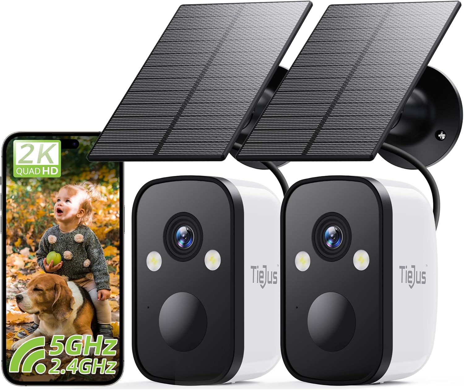2K 5G Solar Security Cameras Wireless Outdoor 2-Pack, Wireless Cameras for Home with Full Color Night Vision, PIR Motion Detection, 5G&2.4GHz WiFi/IP66/ Alexa/2 Way Talk
