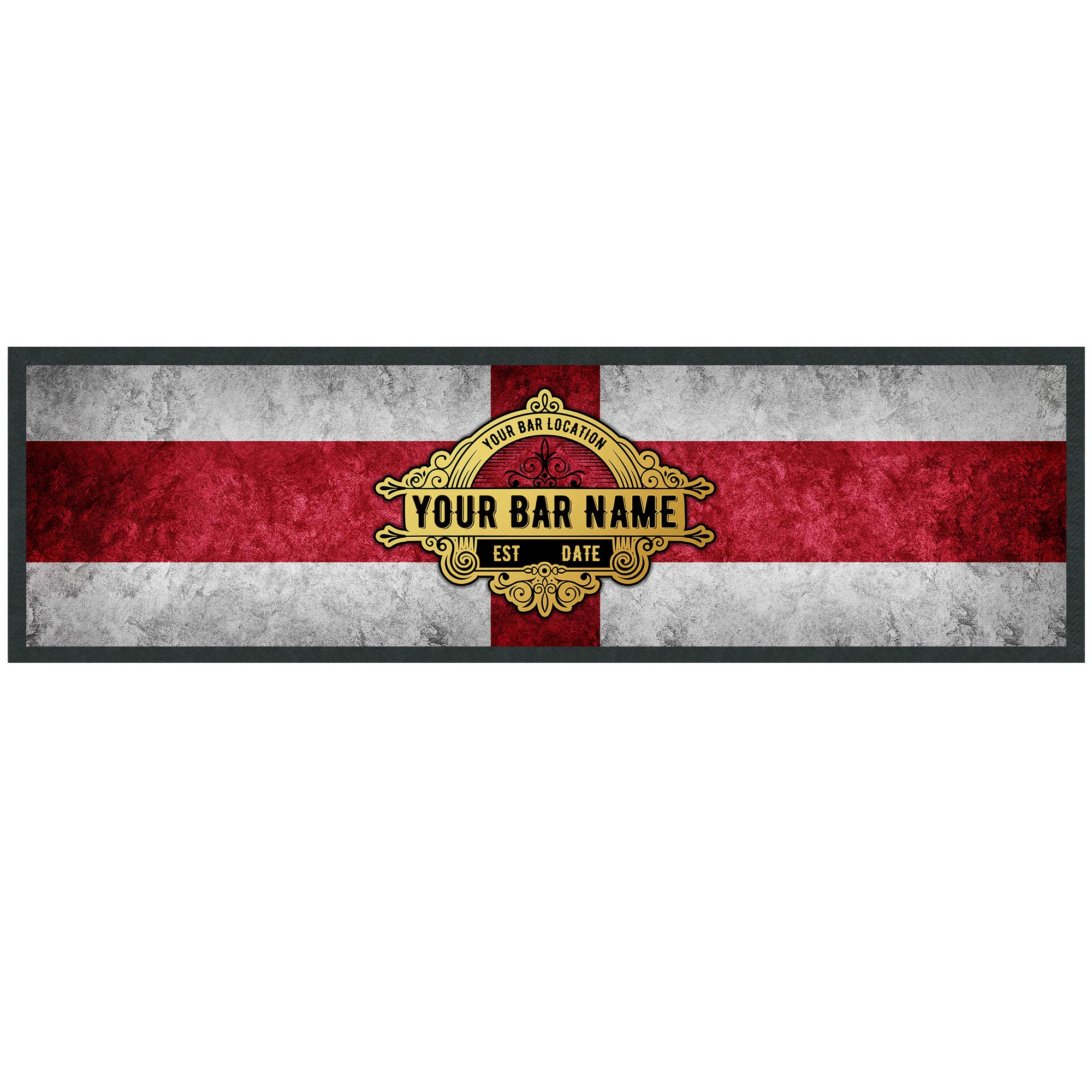 Personalised England Bar Mat, St Georges Day Flag Beer Mats, Football Bar Accessories For Home Pub, Cocktail Gin Bar Rubber Runner Mat Custom Text, Gift Idea For Him, Large - 880x250, White
