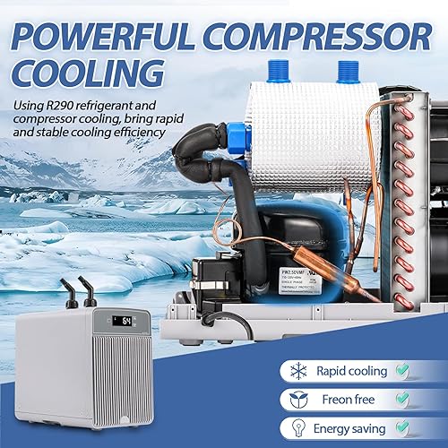 Miniatura 3 de Poafamx Enfriador de acuario Enfriador de agua de 42 galones para pecera 110 HP Enfriador de agua Compresor de refrigeración para sistema
