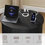 End Table with Storage & Charging Station, Fluted Accent Side Table with Sliding Door & Adjustable Shelf, Mid-Century Modern Nightstand for Small Space, Living Room, Bedroom (1, Black)