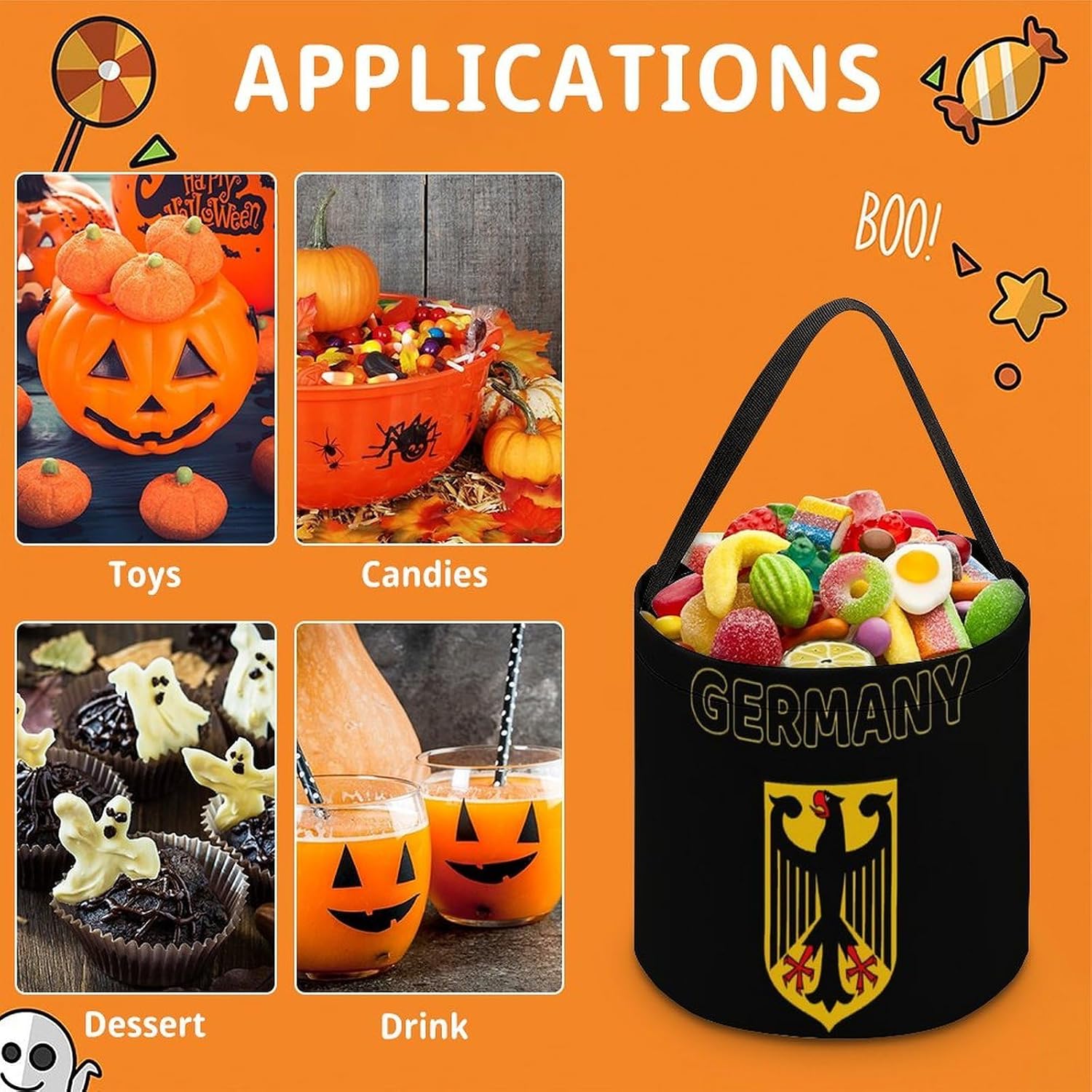 German Germany Halloween Treat Bag Reusable Candy Basket Tote Goody Bags Gift Party
