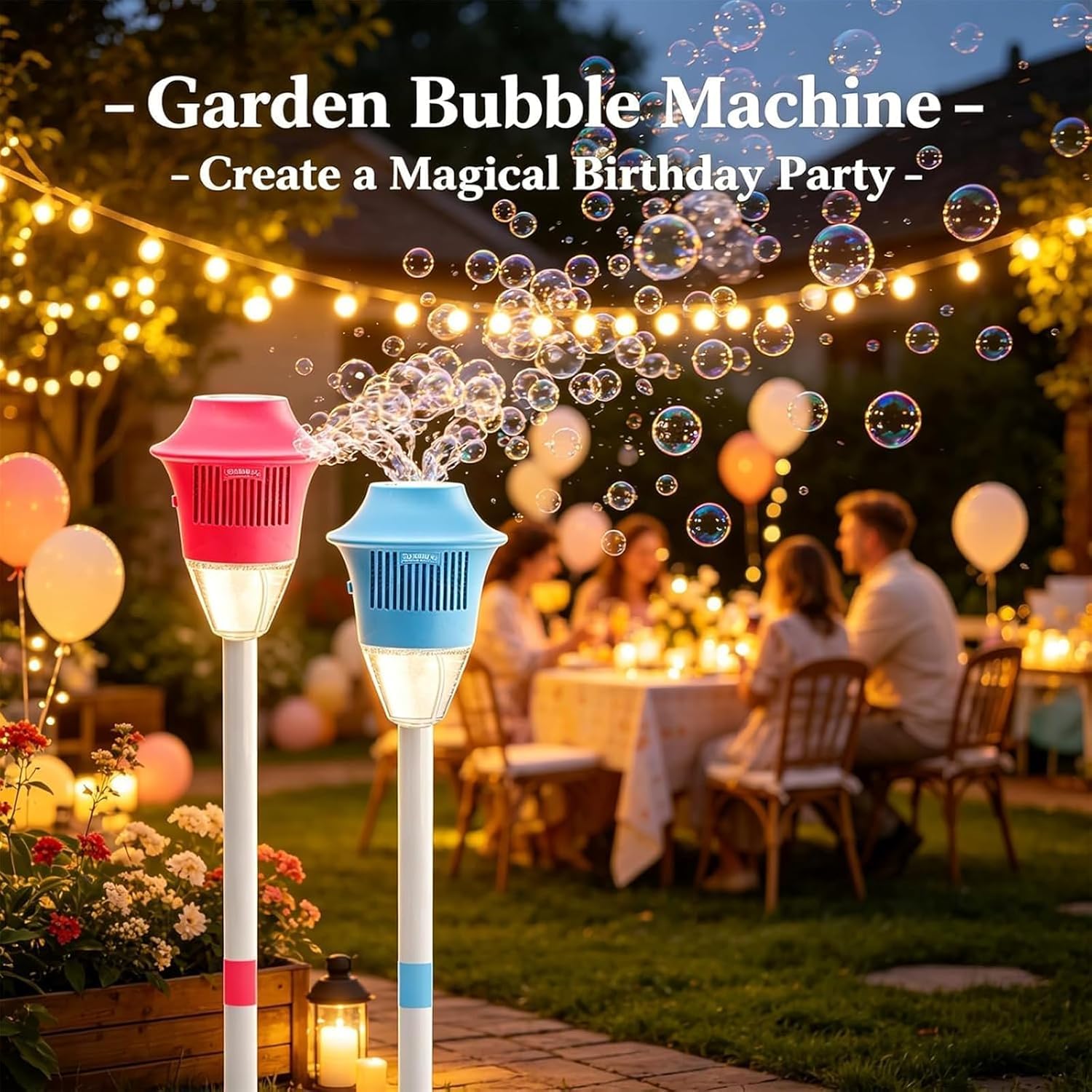 Splashy Surprises Bubble Maker,Glow Burst Bubble Fountain,Bubbles Torch Garden Lamp with Music and Lights,Automatic Standing Bubbles Machine Tower Height Adjustable up to 47 in,for Play,Party (Red)