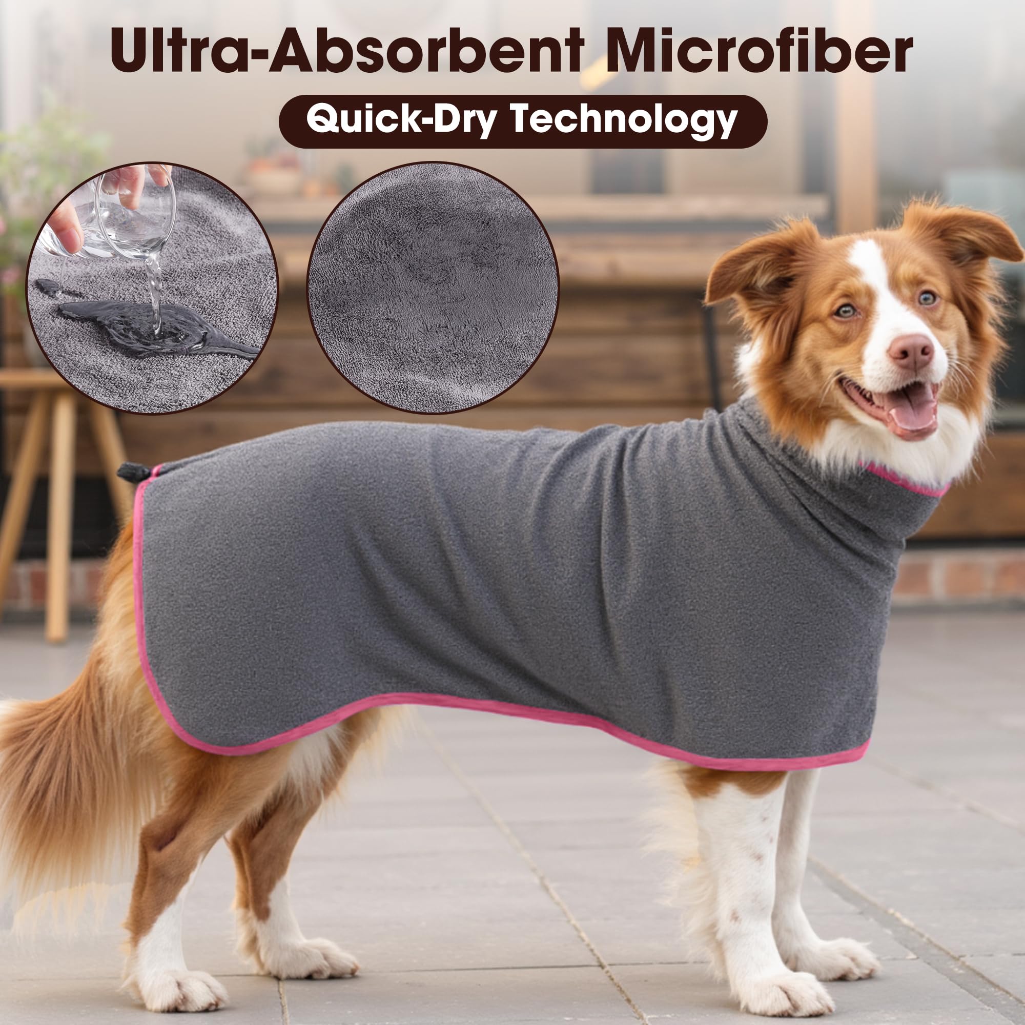 Peignoir de bain en microfibre pour chien, super absorbant, séchage rapide, réglable, pour chiens et chats