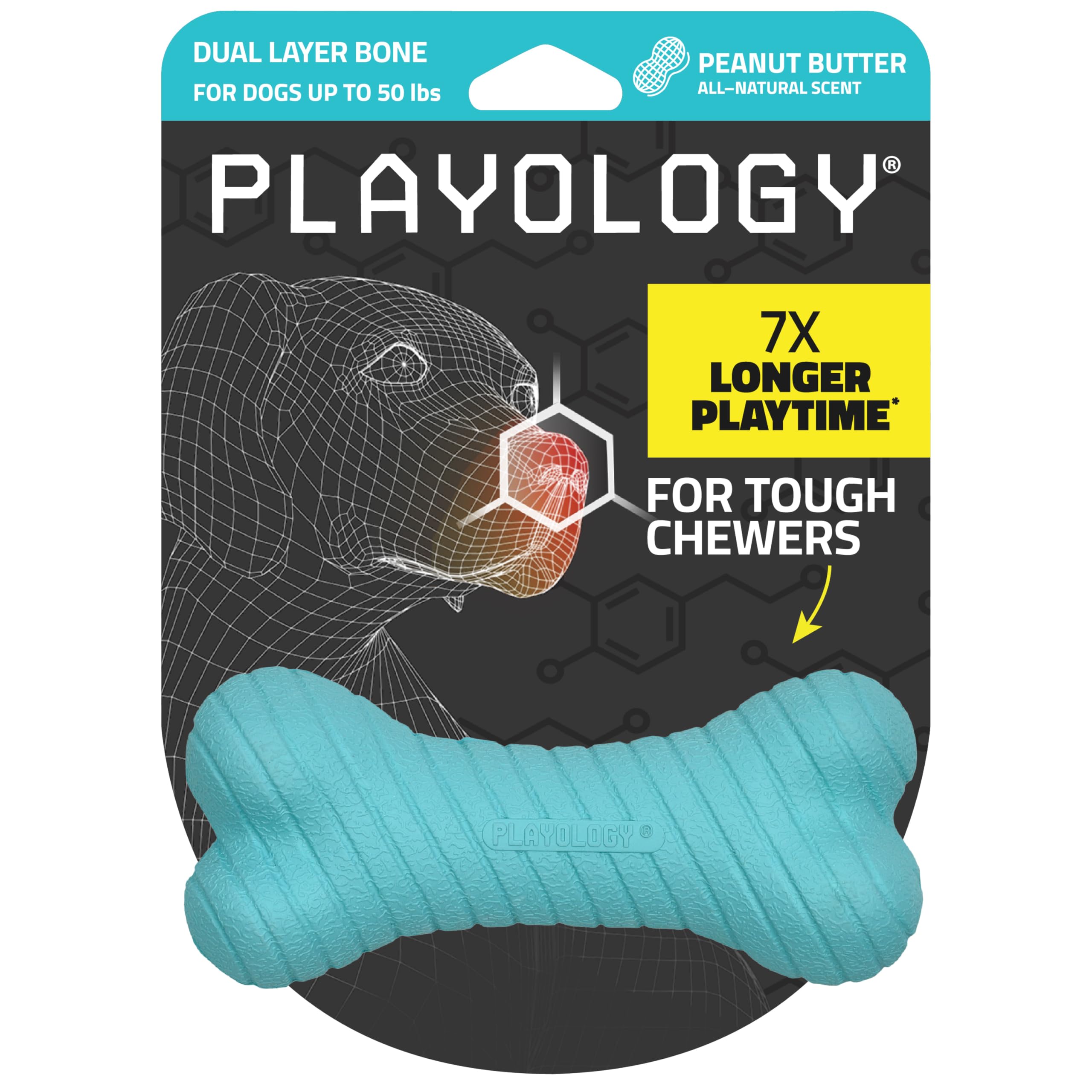 Playology Dog Toys | Dual Layer Bone Durable Chew Toy Bone for Dogs | Medium Peanut Butter Scented Toy - Easy to Clean and Made from Non Toxic