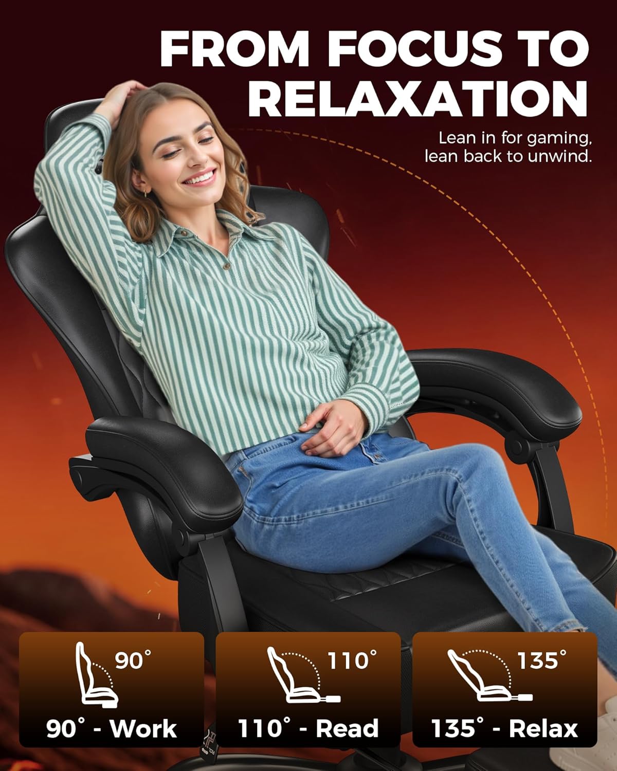 GTPLAYER Big and Tall Gaming Chair with Footrest, Ergonomic Office Desk Chair with 4.4in Thick Cushion and Wide Wingless Seat, Comfortable Leather Computer Chair, Predator Series, Black - Image 7