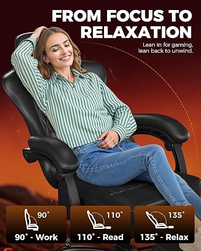 Miniatura 7 de GTPLAYER Silla de juegos grande y alta con reposapiés, silla de escritorio ergonómica de oficina con cojín de 4.4 pulgadas de grosor y asiento ancho