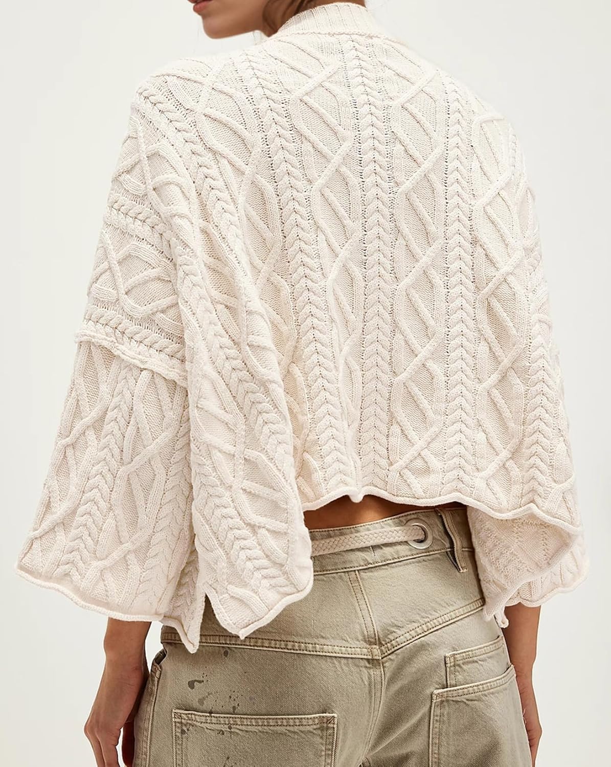 UNCLECAT Women's Cable Knit Cropped Sweaters Oversized Fall Sweater Long Sleeve Knit Trendy Pullover Tops - Image 2