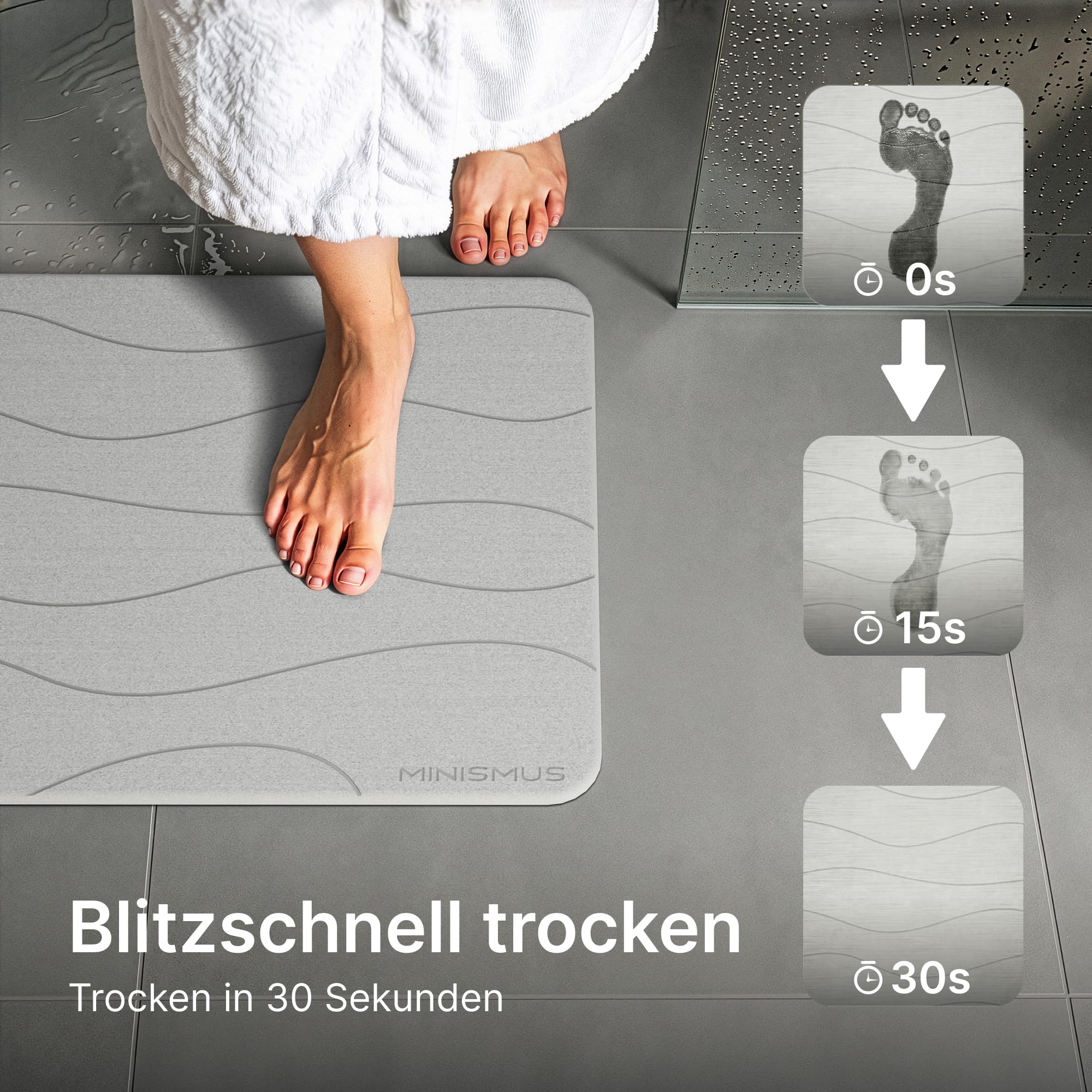 Minismus Badematte Stein 60x40cm - Diatomite Stone Bath Mat - Steinmatte Badezimmer - Stein Kieselgur - Duschvorleger Schnelltrocknend - Duschmatte
