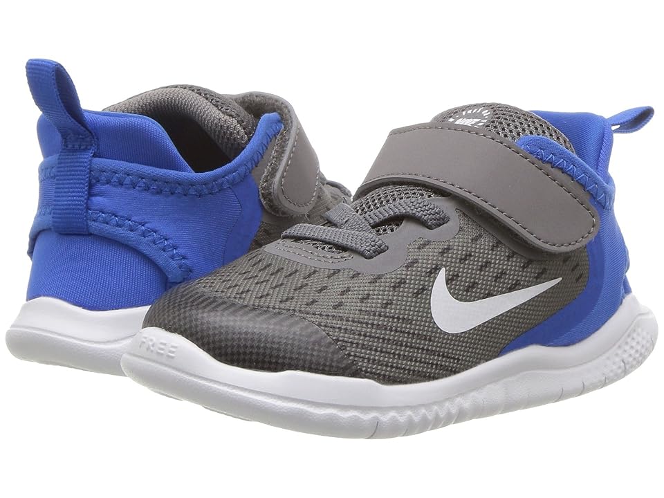 

Nike Kids Free RN 2018 (Infant/Toddler) (Gunsmoke/White/Signal Blue/Thunder Grey) Boys Shoes, Gray