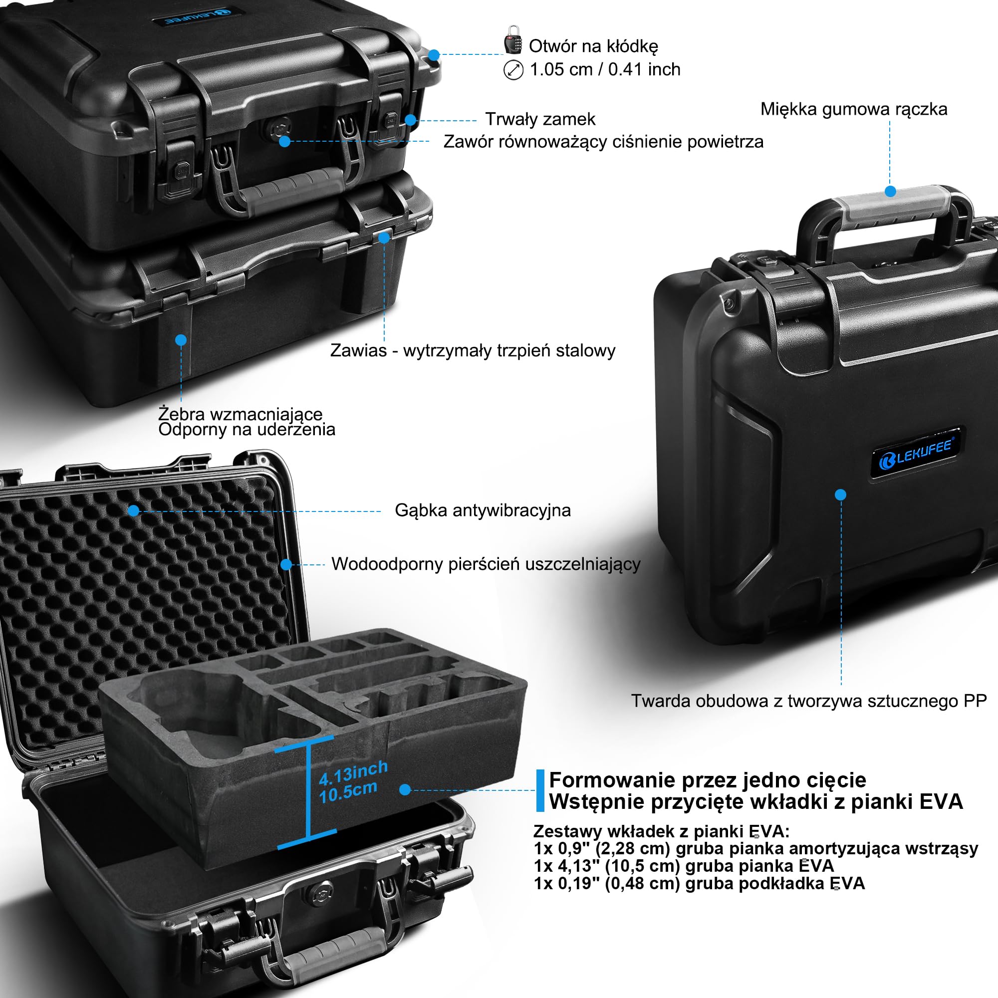Lekufee Wodoodporna Twarda Walizka Transportowa do drona DJI Mavic 4 Pro,Creator Combo,Fly More Combo,DJI RC 2/RC Pro 2, 7 akumulatorów, hubu ładującego i innych akcesoriów (tylko walizka)