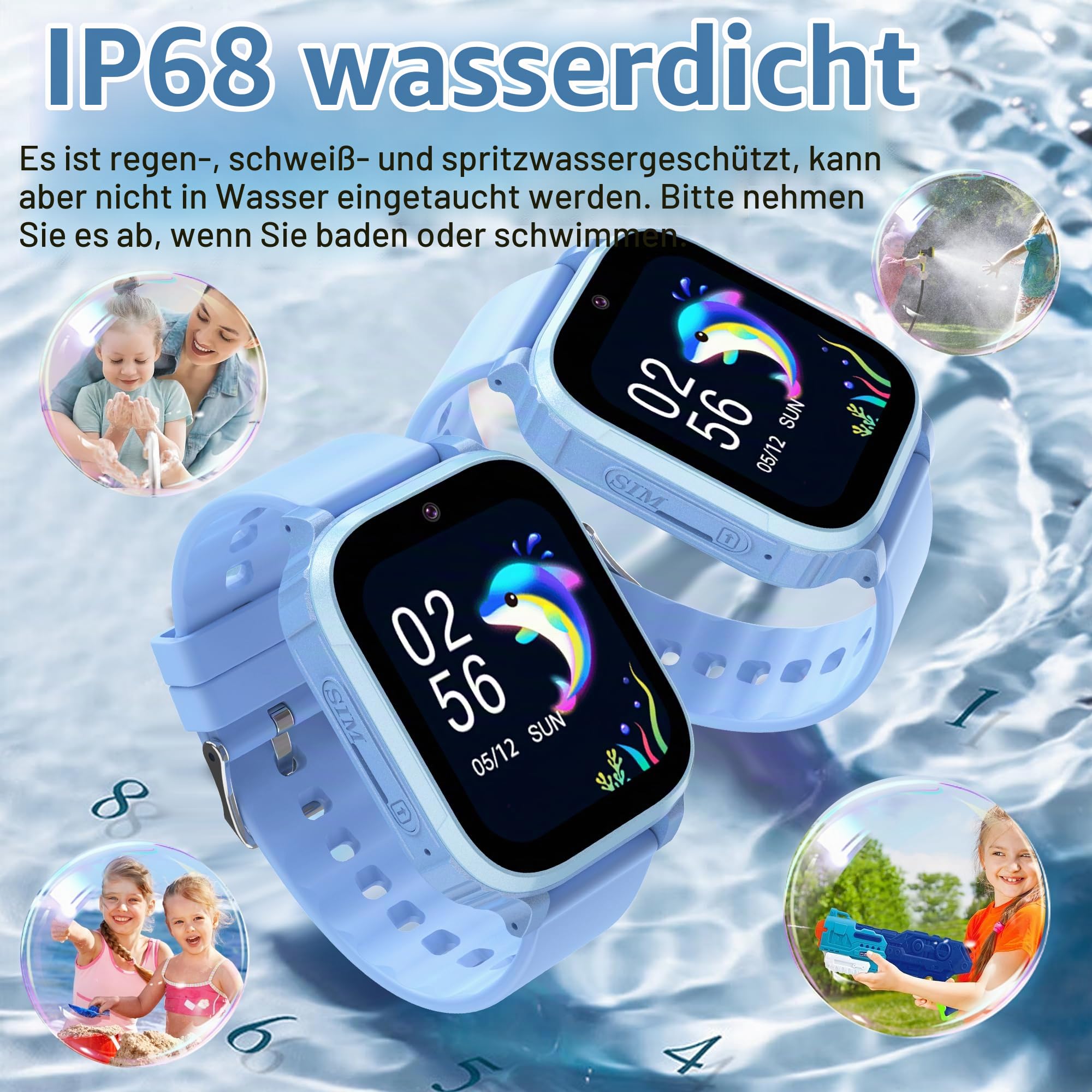 4G Smartwatch Kinder mit GPS und Telefon | Kinder Smartwatch mit Videoanruf Anruffunktion IP68 Wasserdicht SOS Spiel Wecker Schulmodus, Kinderuhr GPS Geschenk