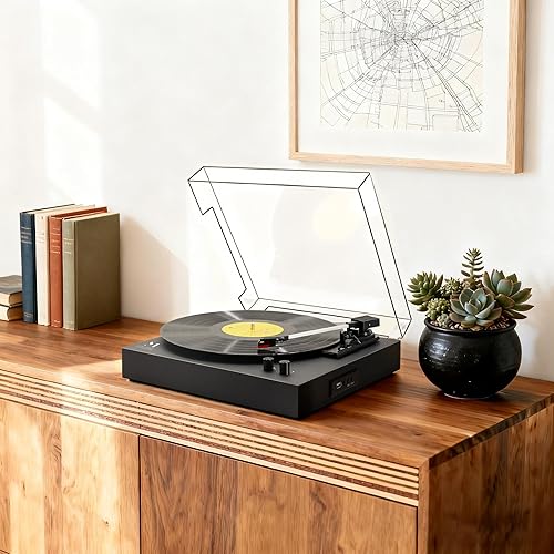 Miniatura 7 de Tocadiscos de vinilo de 3 velocidades, tocadiscos vintage con salida Bluetooth/USB/RCA, fonógrafo de parada automática, regalos para entretenimiento