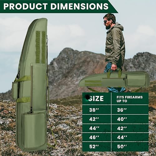 Miniatura 2 de HUNTSEN Funda suave para rifle de doble escopeta de 38, 42, 44, 46, 52 pulgadas, bolsa larga para pistola con mango acolchado, cremallera ajustable