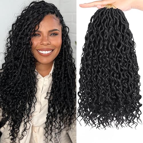 COOKOO 14 pulgadas, 8 piezas de cabello de ganchillo Goddess Locs en total 112 hebras de pelo sintético negro natural de ganchillo de río hippie