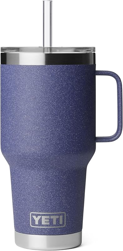 YETI Rambler Vaso de 35 oz con asa y tapa de paja, taza de viaje, vaso de agua, taza aislada al vacío con asa, acero inoxidable, polvo de luna, texturizado