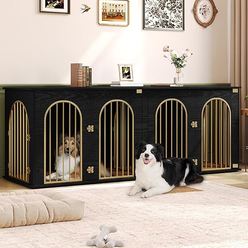Mueble de jaula para perros de 88.4 pulgadas para 2 perros, soporte de TV de perrera para interiores de servicio pesado, jaula de madera XXL