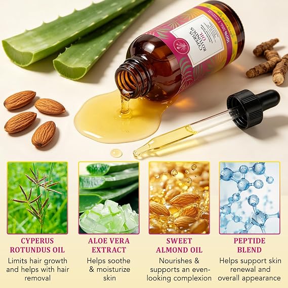 Cyperus Rotundus Oil, Cyperus Rotundus Oil for Hair Removal, Natural Hair Inhibitor Oils for Reducing Unwanted Body Hair Growth, Hydrating & Soothing Skin Care-Oil for Body, Shrinks Pores (2 Pack)