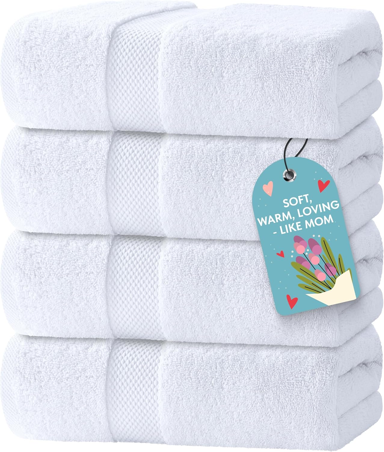 White Classic 700 GSM Turkish Cotton Bath Towels Set of 4 - Ultra Soft, Highly Absorbent, Quick Dry 27x54 Large White