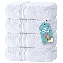 White Classic Luxury Bath Towels Set of 4 Large - 700 GSM Turkish Cotton Ultra Soft Bath Towels 27x54 | Highly Absorbent and Quick Dry | Hotel Towels for Bathroom Luxury, Plush Shower Towels, White