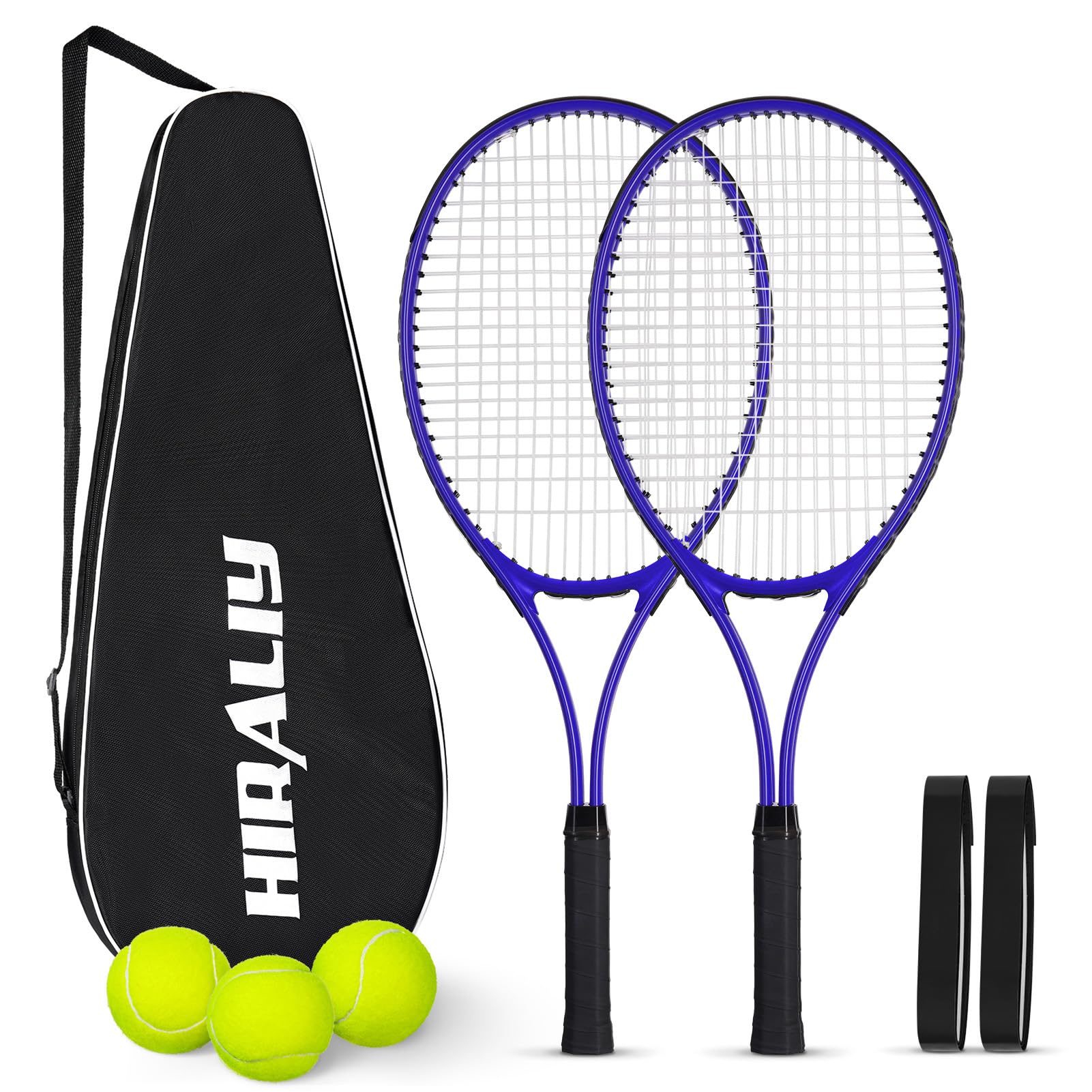 HIRALIY Ensemble de Raquettes de Tennis 68,6 cm pour Adultes, 2 Raquettes Pré-cordées, 2 Bandes, 3 Balles, Sac