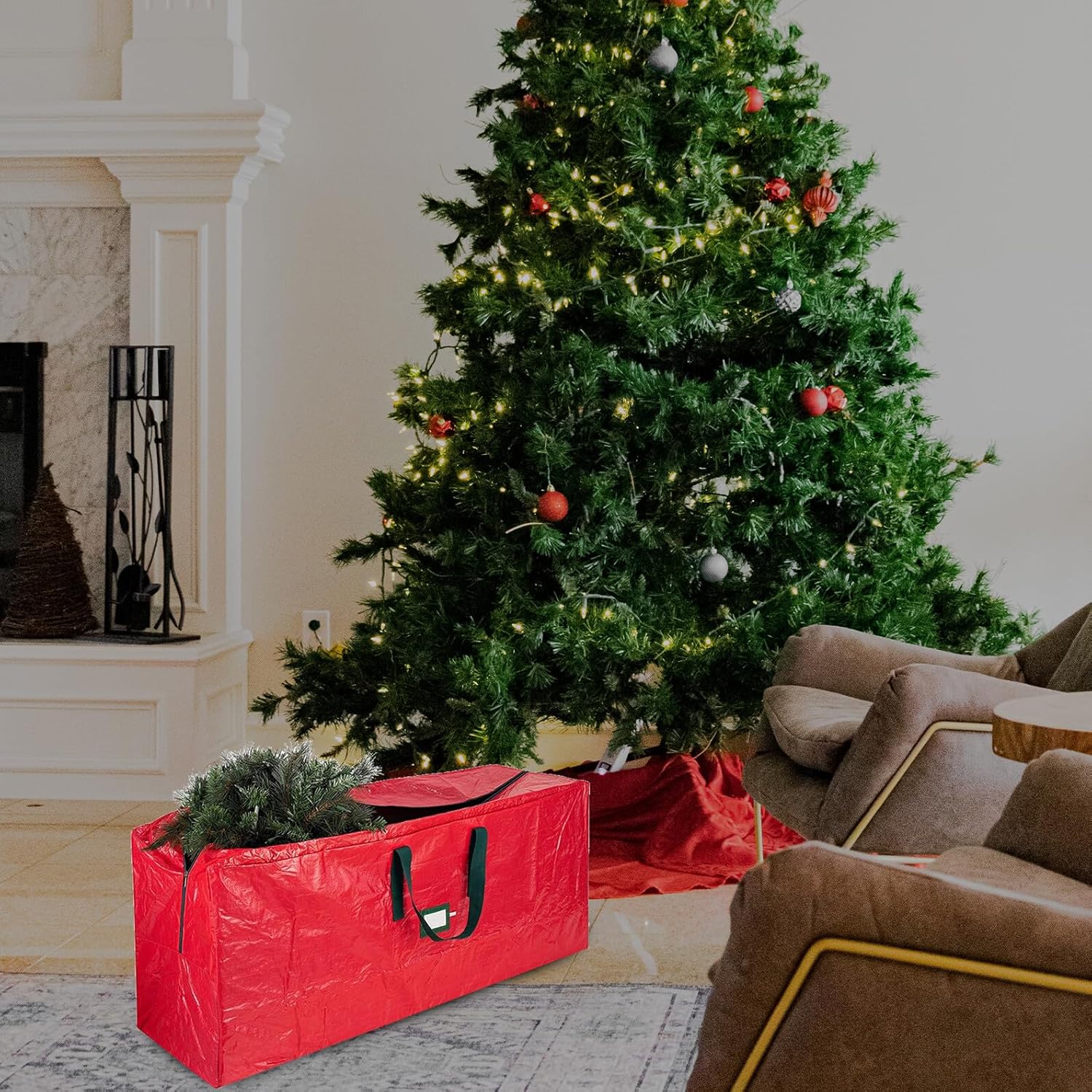 Uonlytech Christmas Tree Storage Bag 165cm×38cm×76cm Zippered Dustproof Red Organizer Pouch for Artificial Tree Storage and Seasonal Holiday Décor