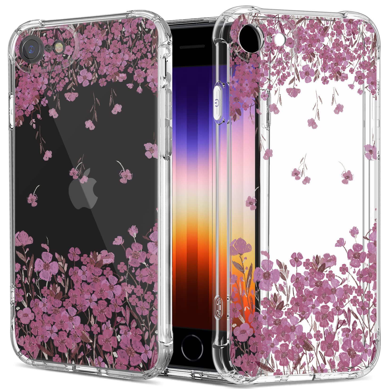 GREATRULYFloral Clear Case for iPhone SE 2022/2020 (3rd/2nd Generation SE3/SE2) & iPhone 8/7 for Women/Girls,Pretty Flower Design Silicone Phone Cover,Slim Soft Drop Proof TPU Protective Shell,FL-27