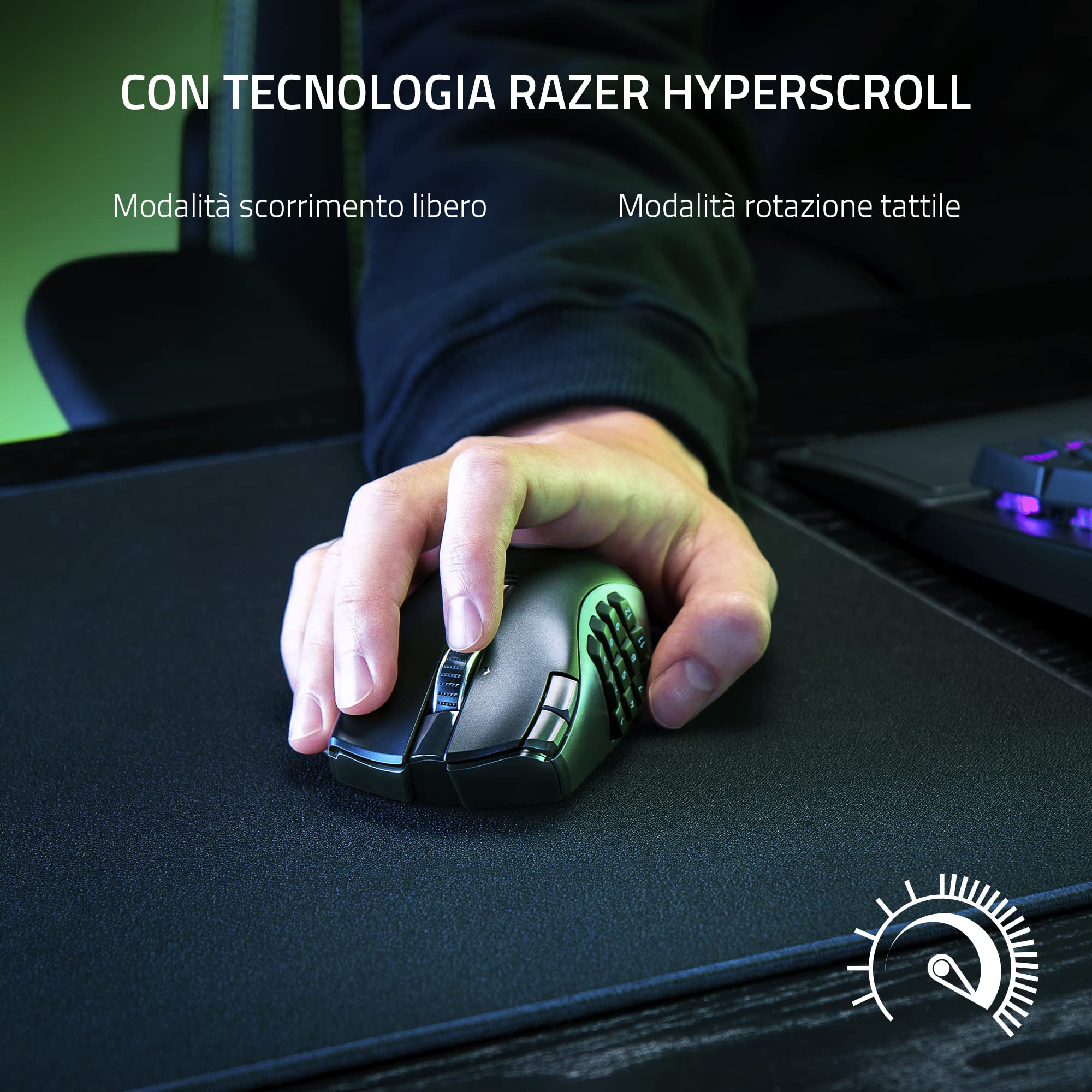 Razer Naga V2 HyperSpeed - Mouse da Gioco MMO Wireless Ergonomico (19 Pulsanti Programmabili, Hyperspeed 2,4 GHz, Fino a 250 Ore Di Durata Della Batteria, Sensore Ottico Focus Pro 30K) Nero