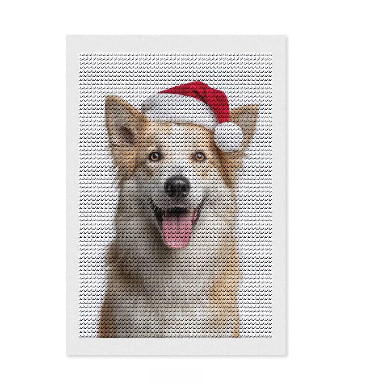 Junmoney Icelandic Sheepdog with Santa Hat Diamond Art Kit 8"x12", for Craft Lovers, Modern Decor, Calming Craft to Unwind, Birthday Gift, Easy to Enjoy