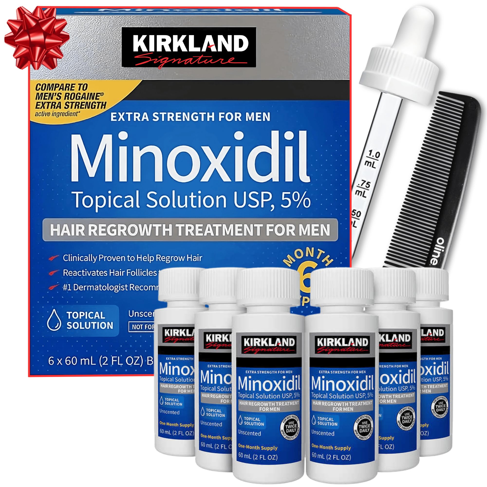 Minoxidil Liquid Extra Strength Hair Regrowth Treatment for Men, 5% Topical Solution, 6 Months Supply - Dropper Applicator and Bonus Free Instructional Guide Included